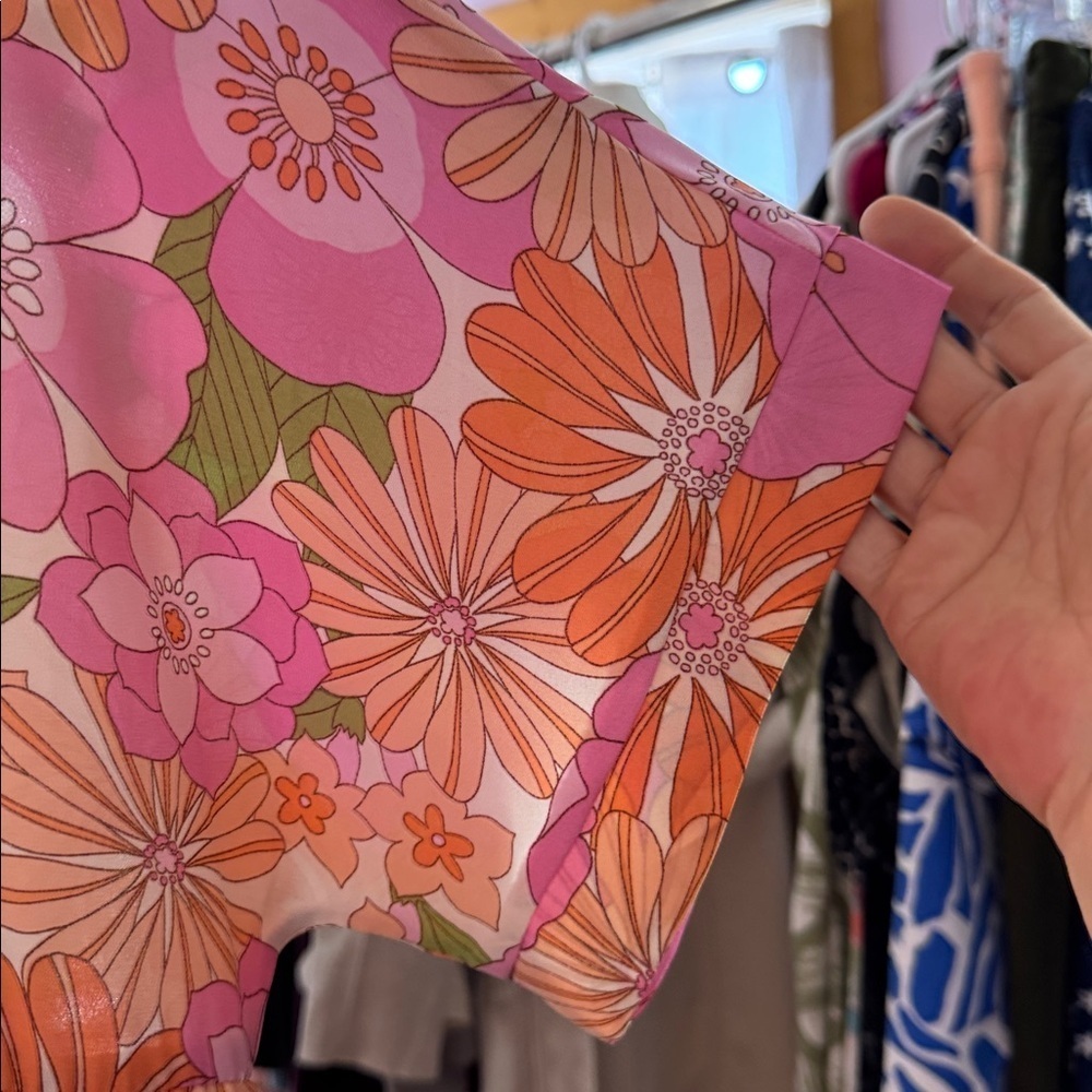 Emily Wonder Pink Floral Retro Dolman Sleeve Dress - Size Medium - Like New - Picture 6 of 7